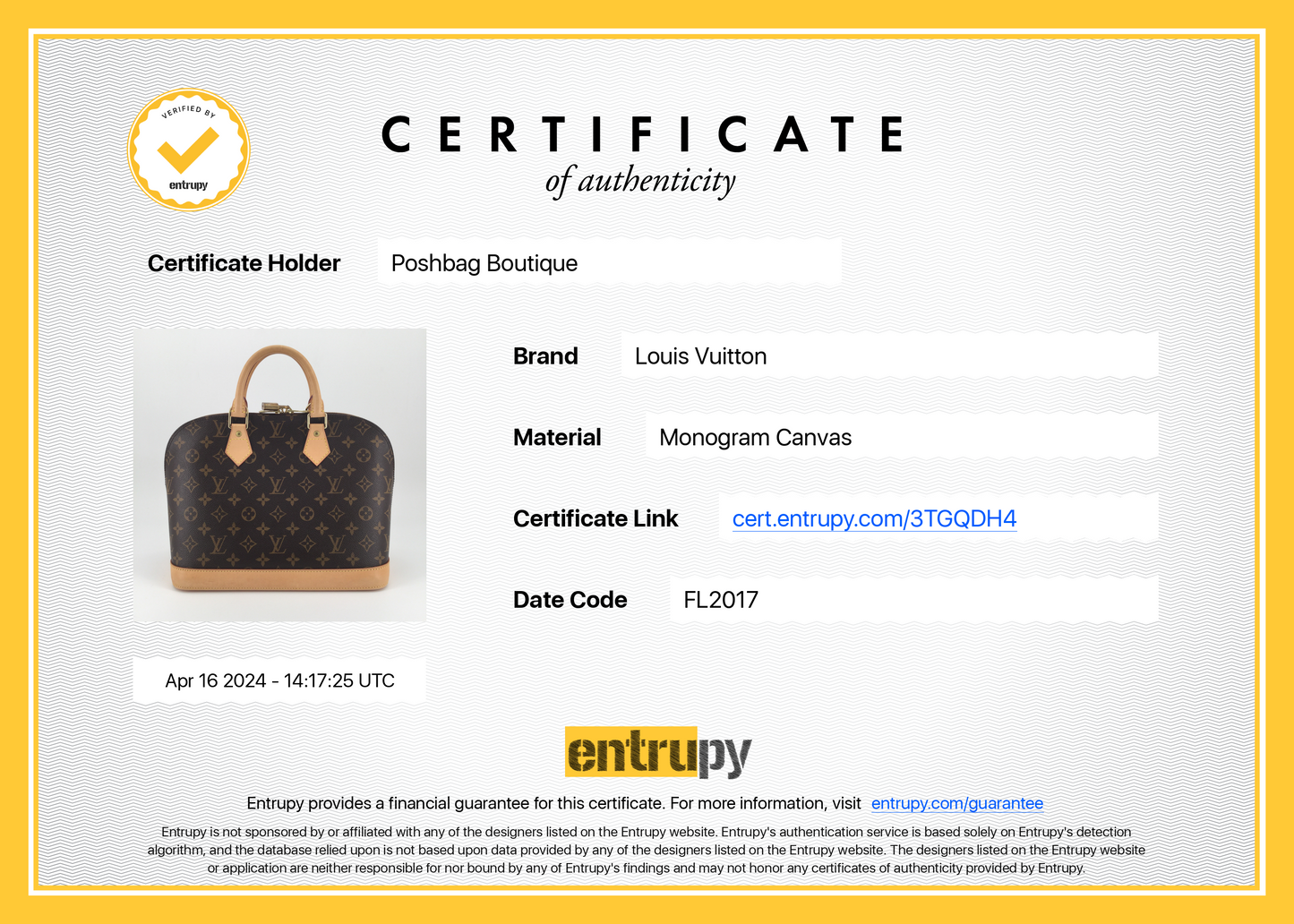 Louis Vuitto Alma PM Monogram Canvas Handbag