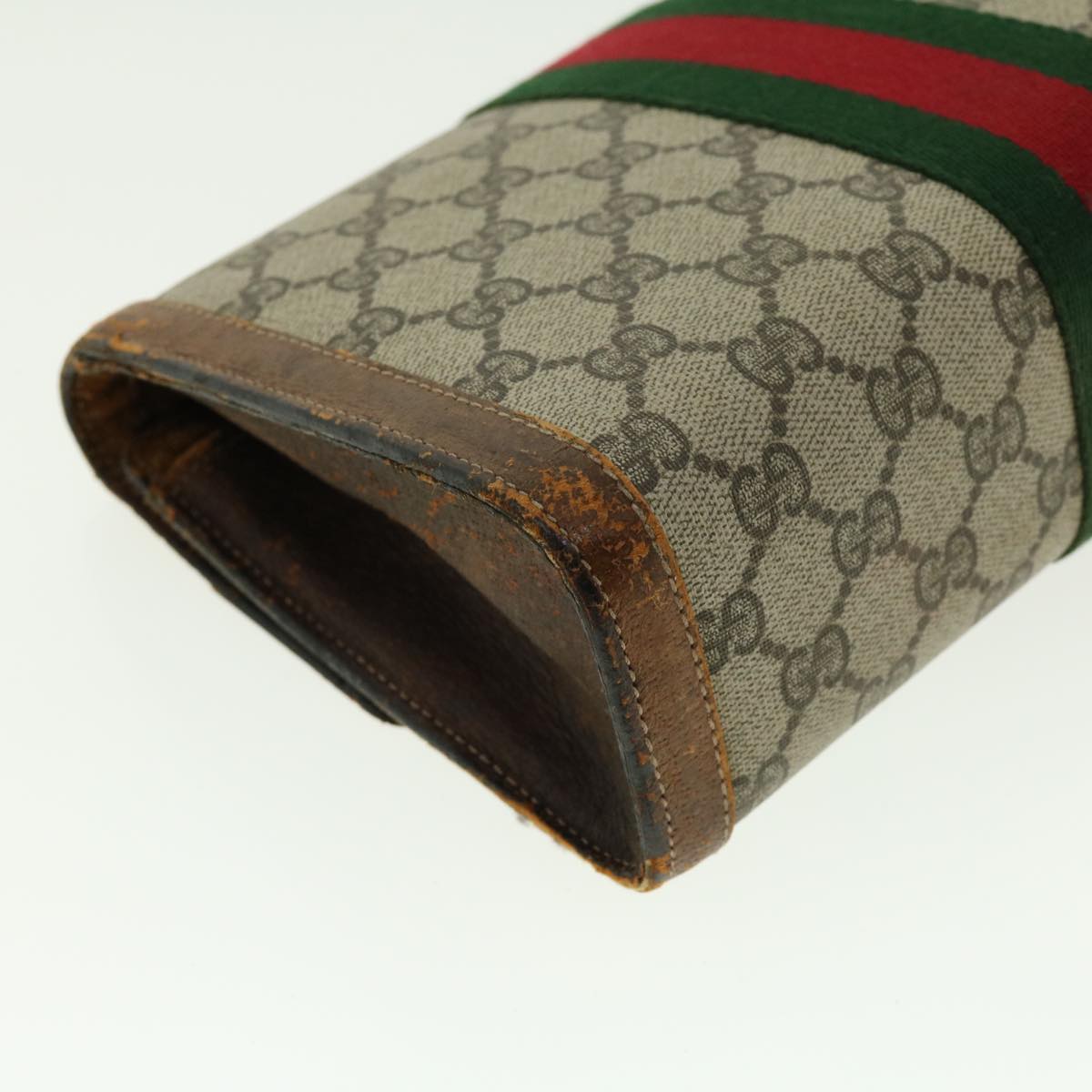 GUCCI Web Sherry Line GG Canvas Clutch Bag PVC Leather Beige Green 40002