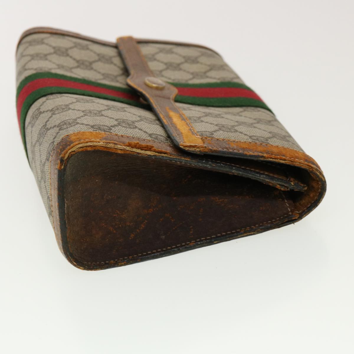GUCCI Web Sherry Line GG Canvas Clutch Bag PVC Leather Beige Green 40002
