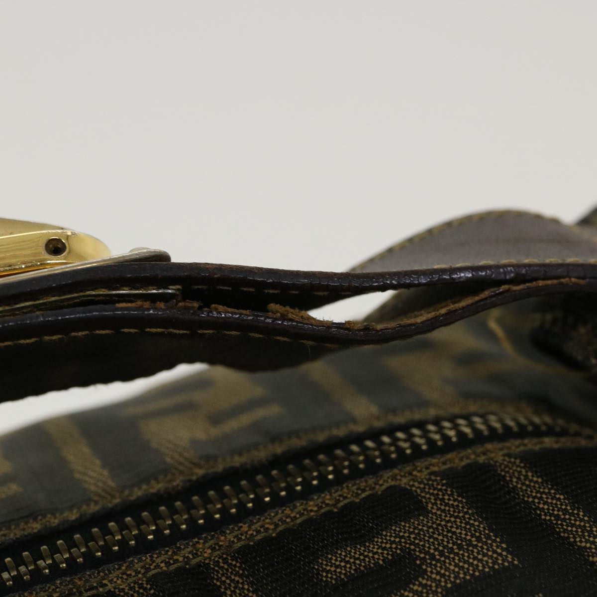 FENDI Zucca Canvas Hand Bag Nylon Brown Black 40062