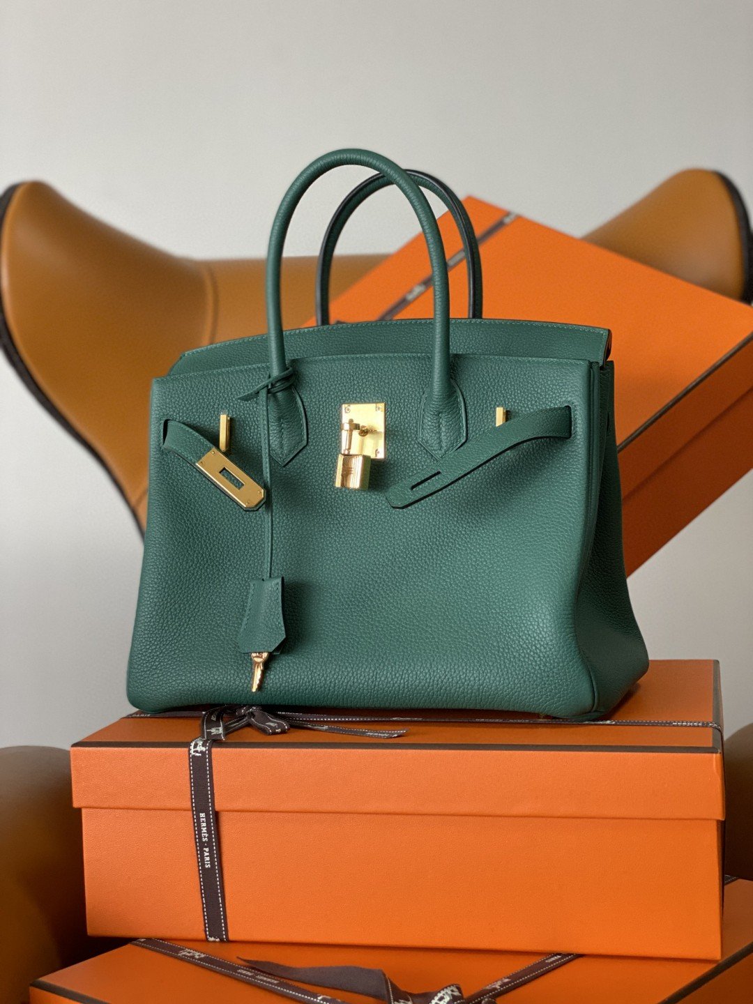 GLAMI Birkin Nata Swift Dark Green For Women Gold Toned Hardware 11.8in/30cm
