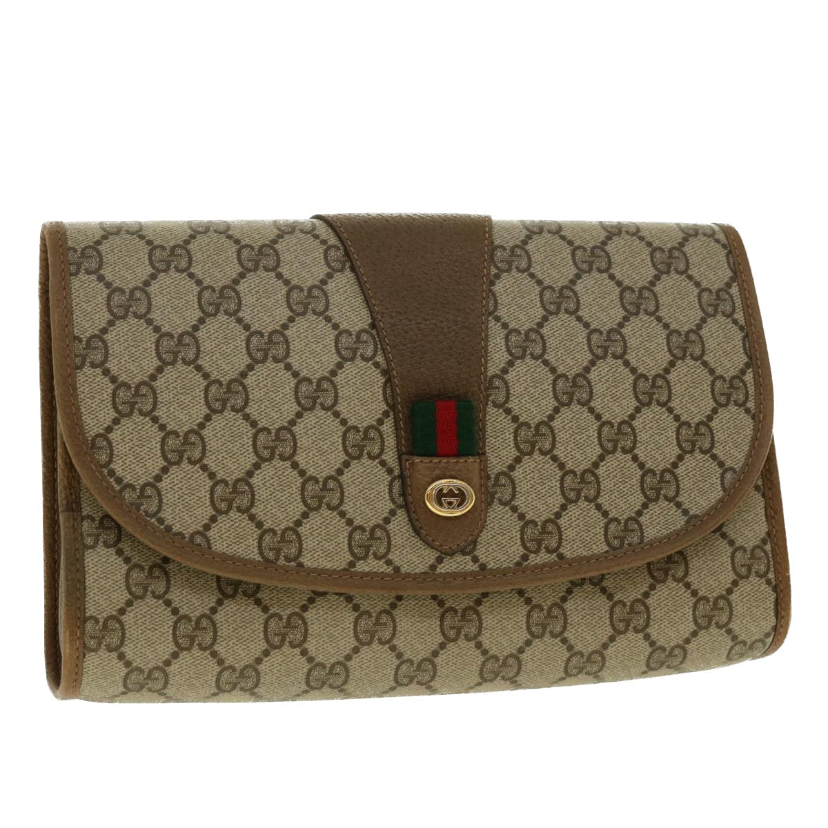 GUCCI GG Canvas Web Sherry Line Clutch Bag Beige Red Green 89.01.030 40342