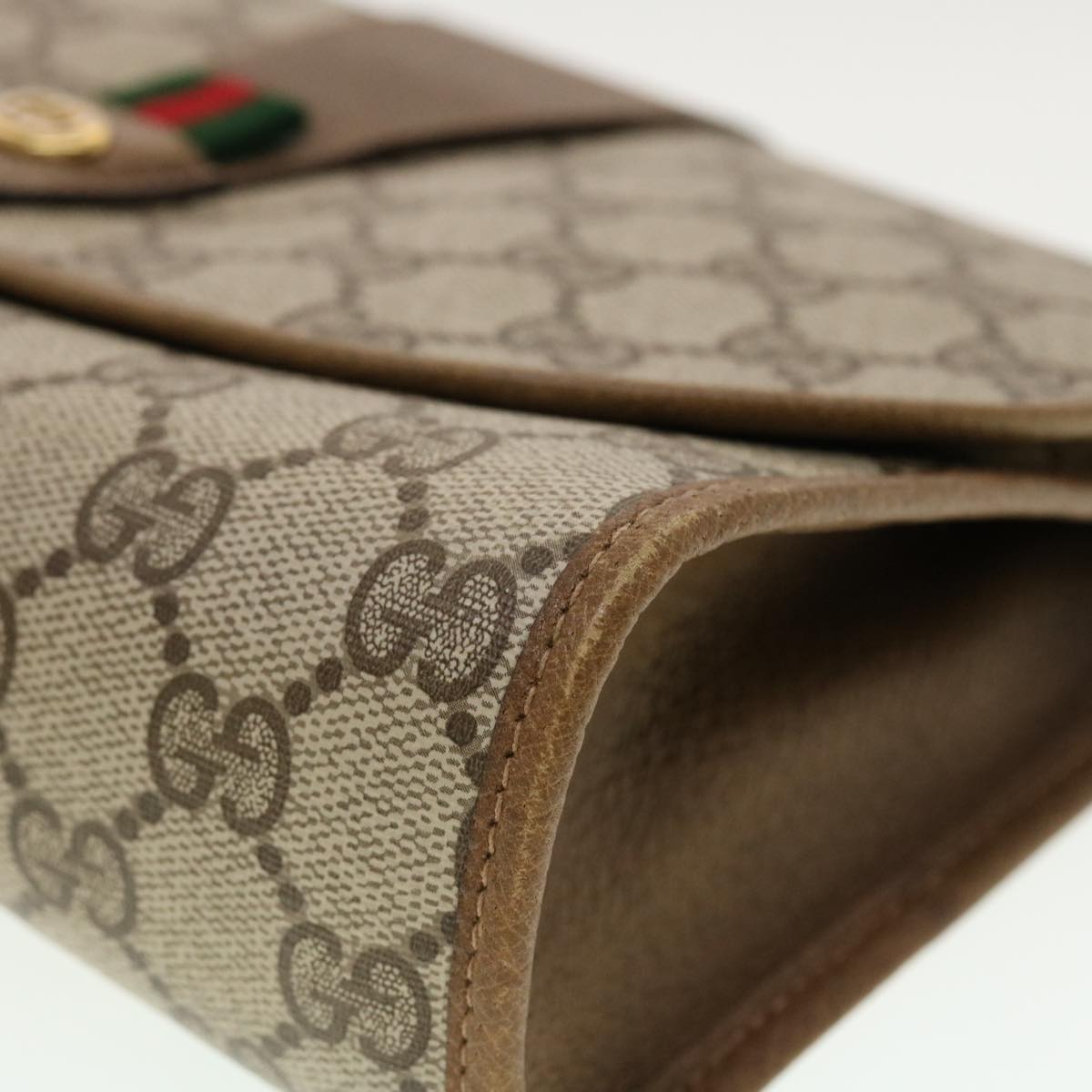 GUCCI GG Canvas Web Sherry Line Clutch Bag Beige Red Green 89.01.030 40342