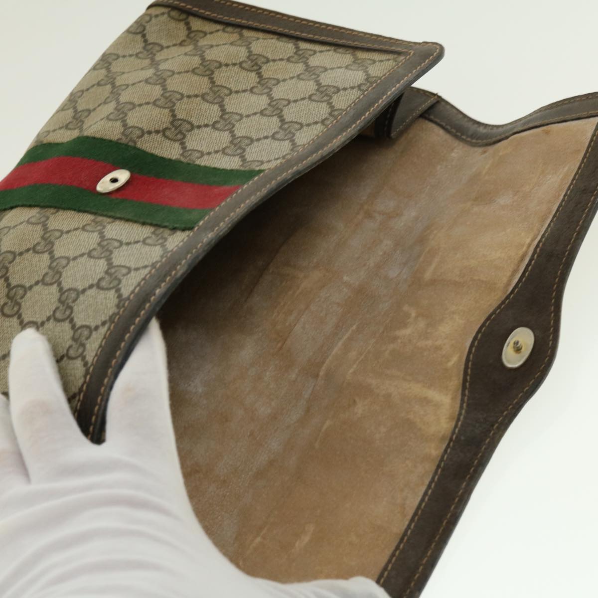 GUCCI GG Canvas Web Sherry Line Clutch Bag Beige Red 41.014.3087.30 40343
