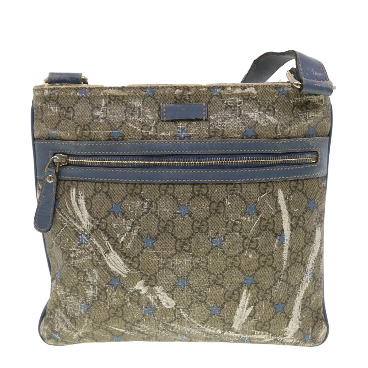 GUCCI GG Implementation Shoulder Bag PVC Leather Beige Blue 295257 40344