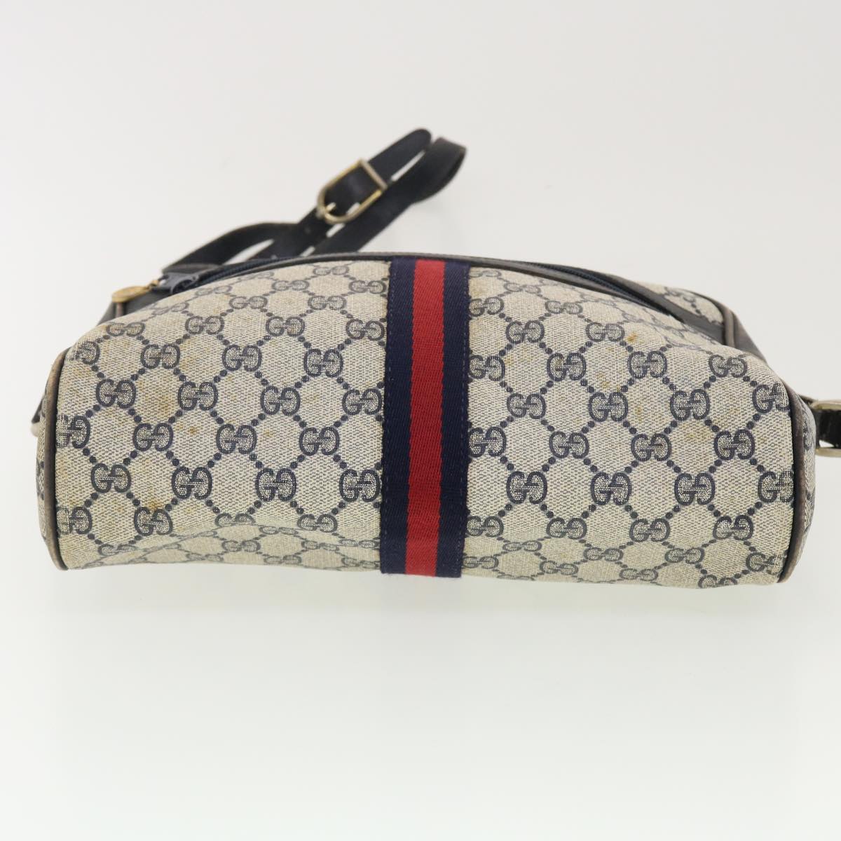 GUCCI GG Canvas Sherry Line Shoulder Bag PVC Leather Gray Red Navy 40345