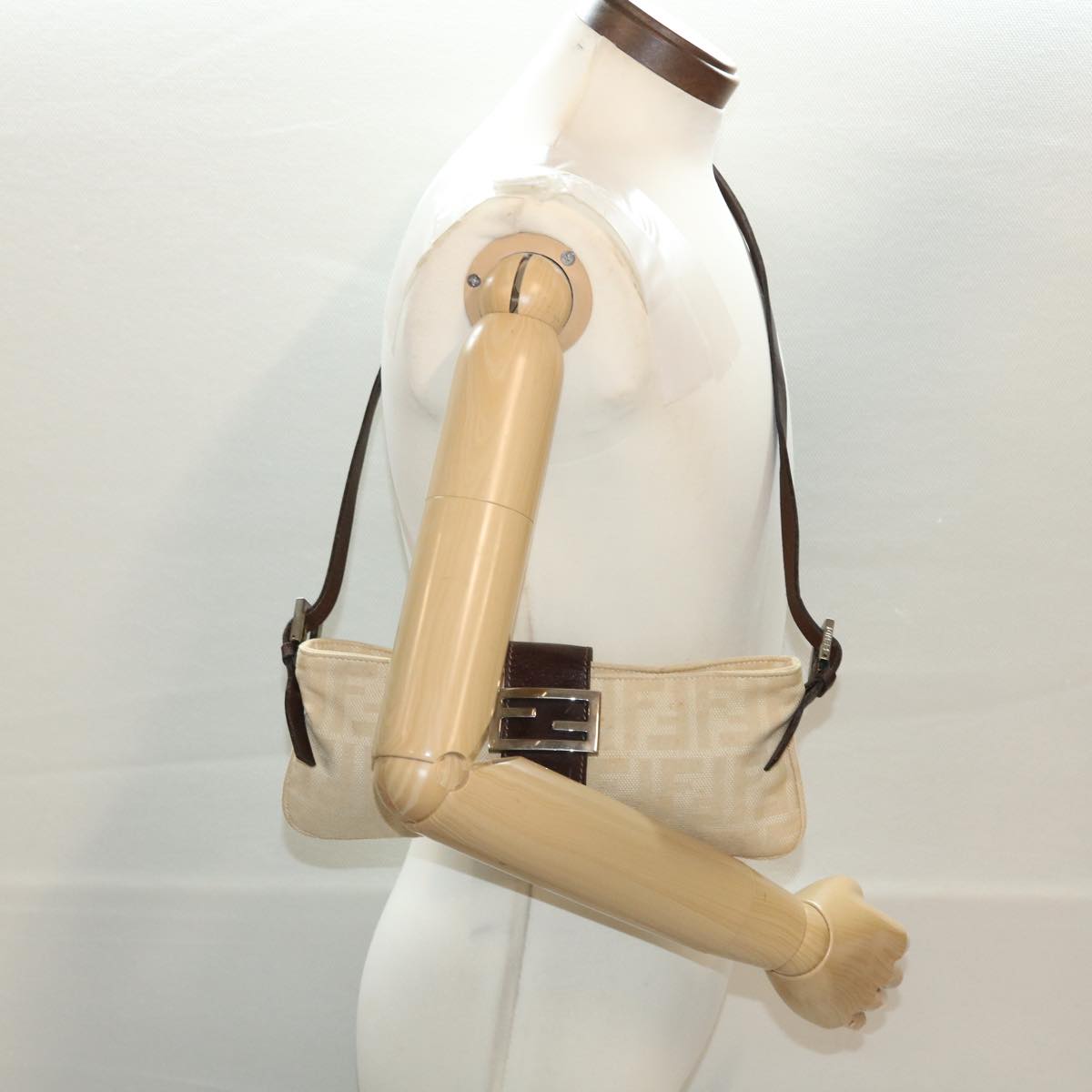 FENDI Zucca Canvas Shoulder Bag Beige 40376