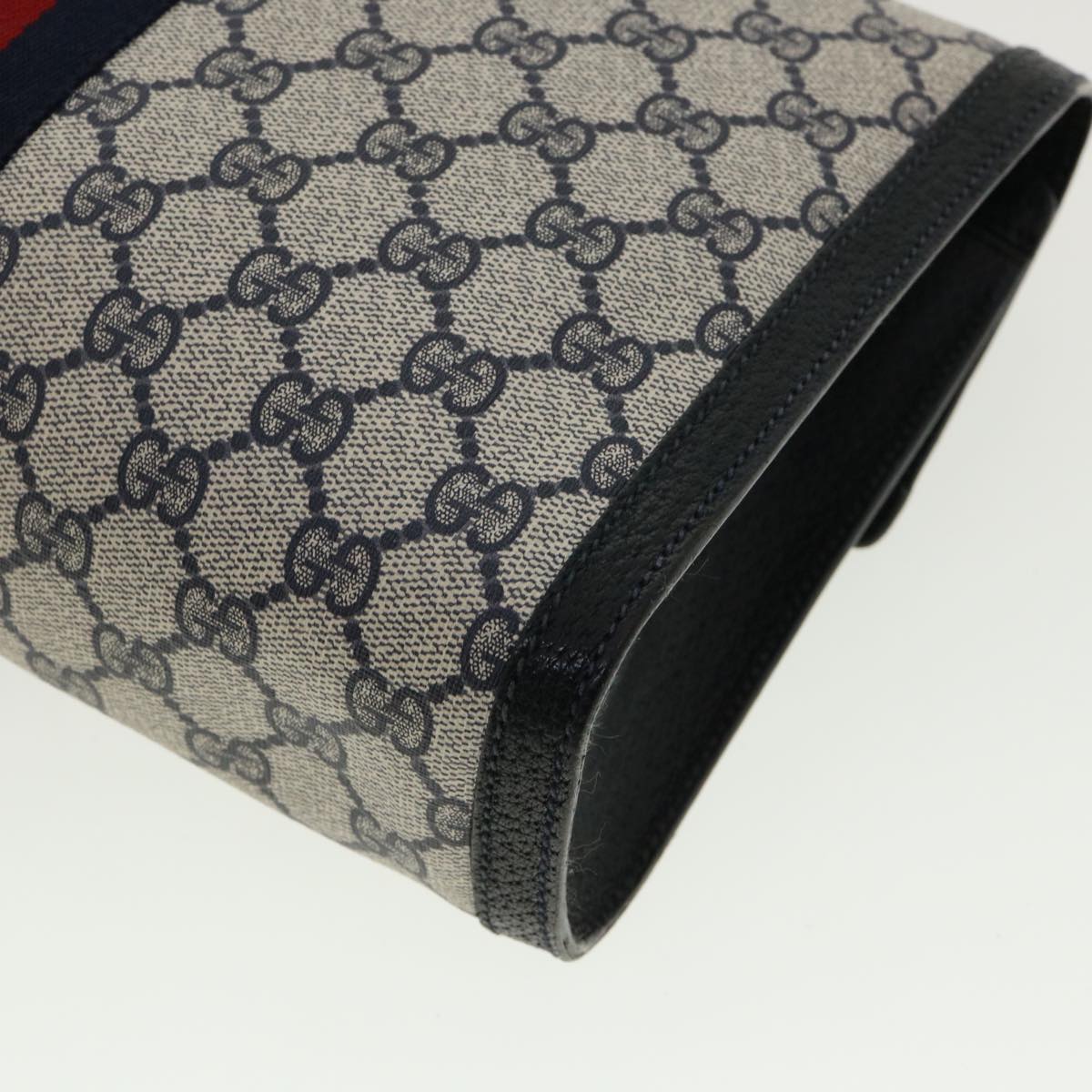 GUCCI GG Canvas Sherry Line Clutch Bag Gray Navy Red 89.01.007 40956