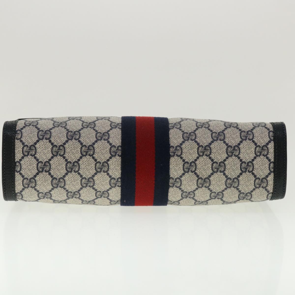GUCCI GG Canvas Sherry Line Clutch Bag Gray Navy Red 89.01.007 40956