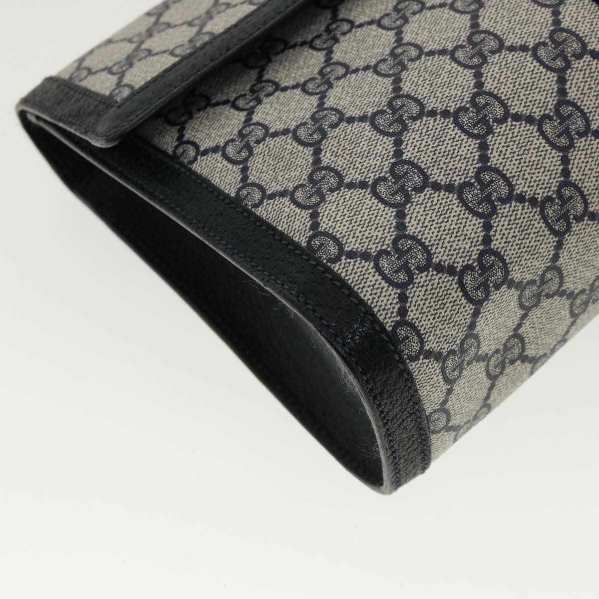 GUCCI GG Canvas Sherry Line Clutch Bag Gray Navy Red 89.01.007 40956