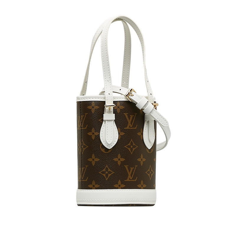 Louis Vuitton Monogram Nano Bucket Handbag 2WAY M81489 Brown White PVC Leather Ladies Louis Vuitton