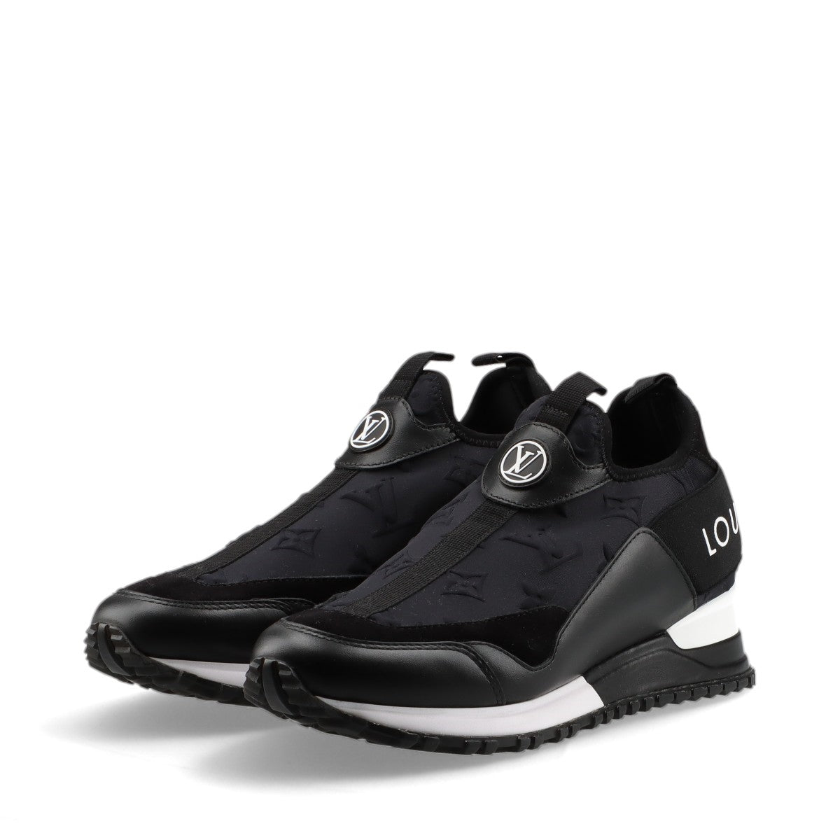 Louis Vuitton Runway Line Leather  Fabric Trainers 34.5  Black × White Monogram LV Circle Logo Box  Bag