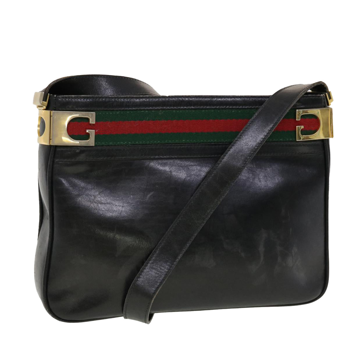 GUCCI Web Sherry Line Shoulder Bag Leather Black Red Green 41258