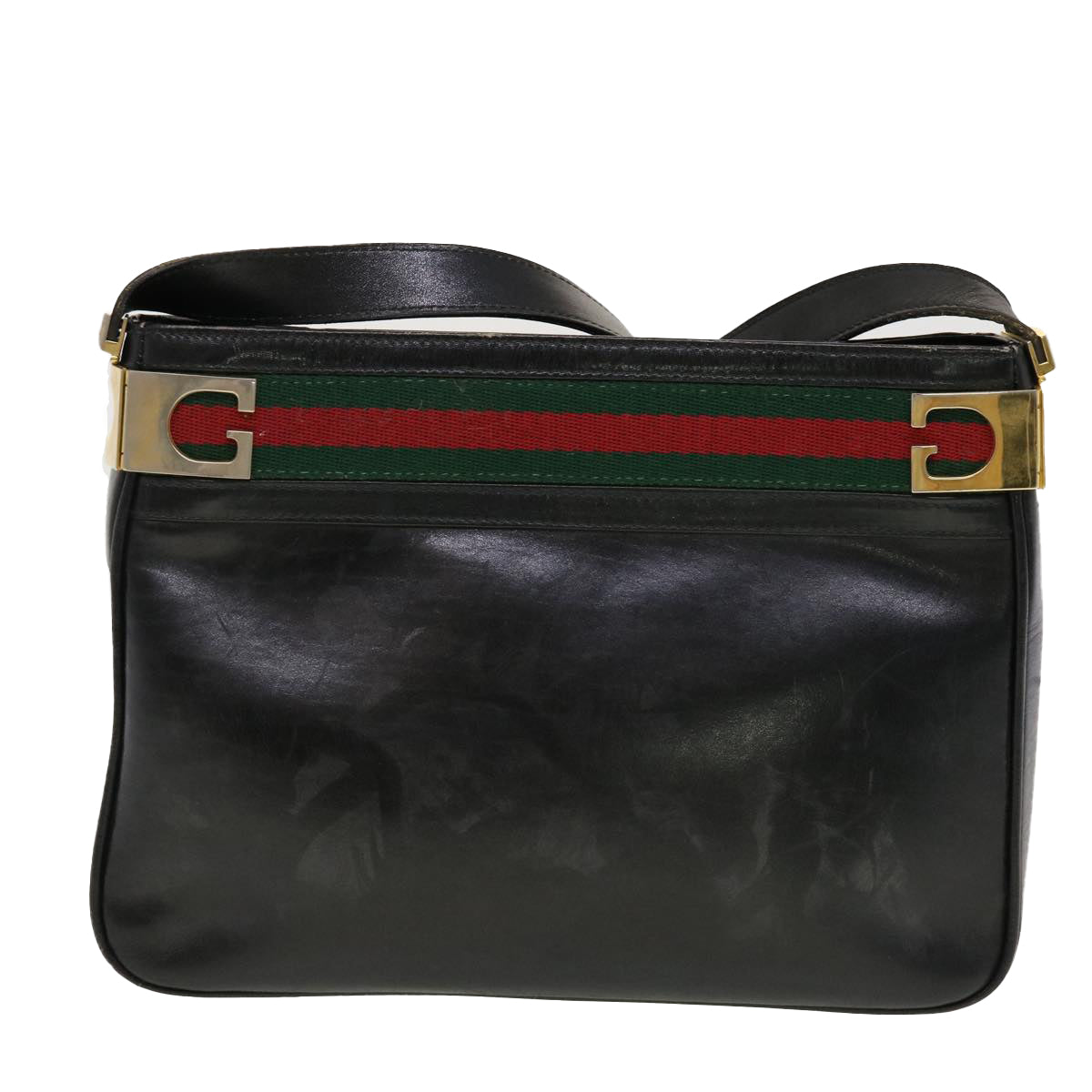 GUCCI Web Sherry Line Shoulder Bag Leather Black Red Green 41258