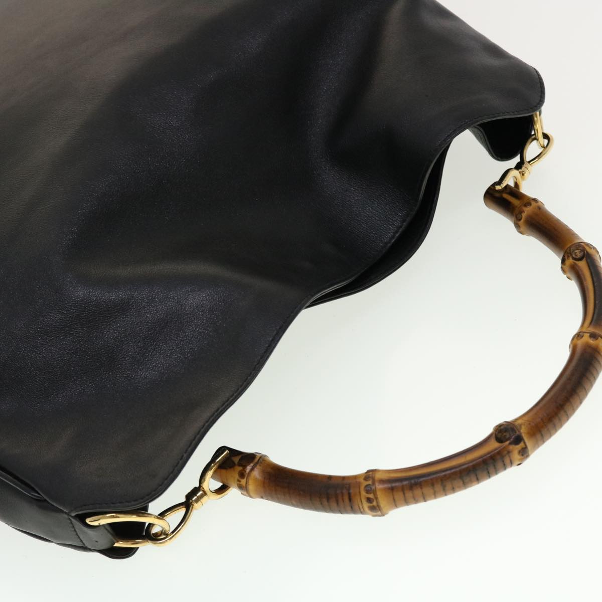 GUCCI Bamboo Hand Bag Leather 2way Black 1998 41333