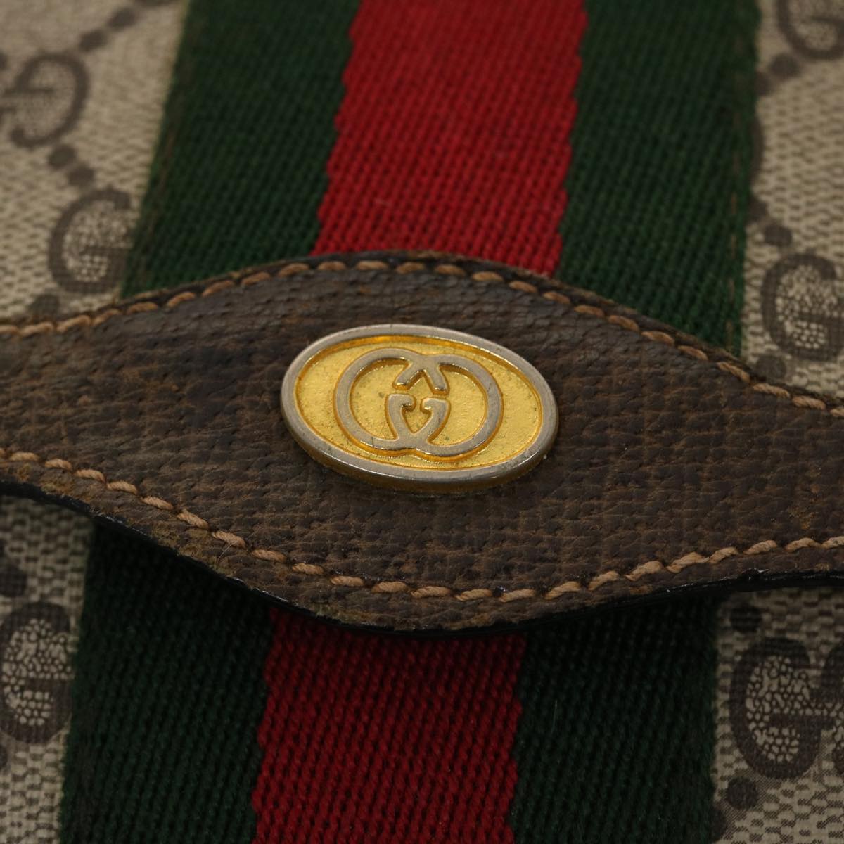 GUCCI GG Canvas Web Sherry Line Clutch Bag Beige Red 67.014.3087 41341