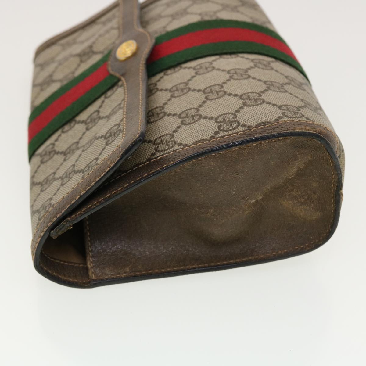 GUCCI GG Canvas Web Sherry Line Clutch Bag Beige Red 67.014.3087 41341