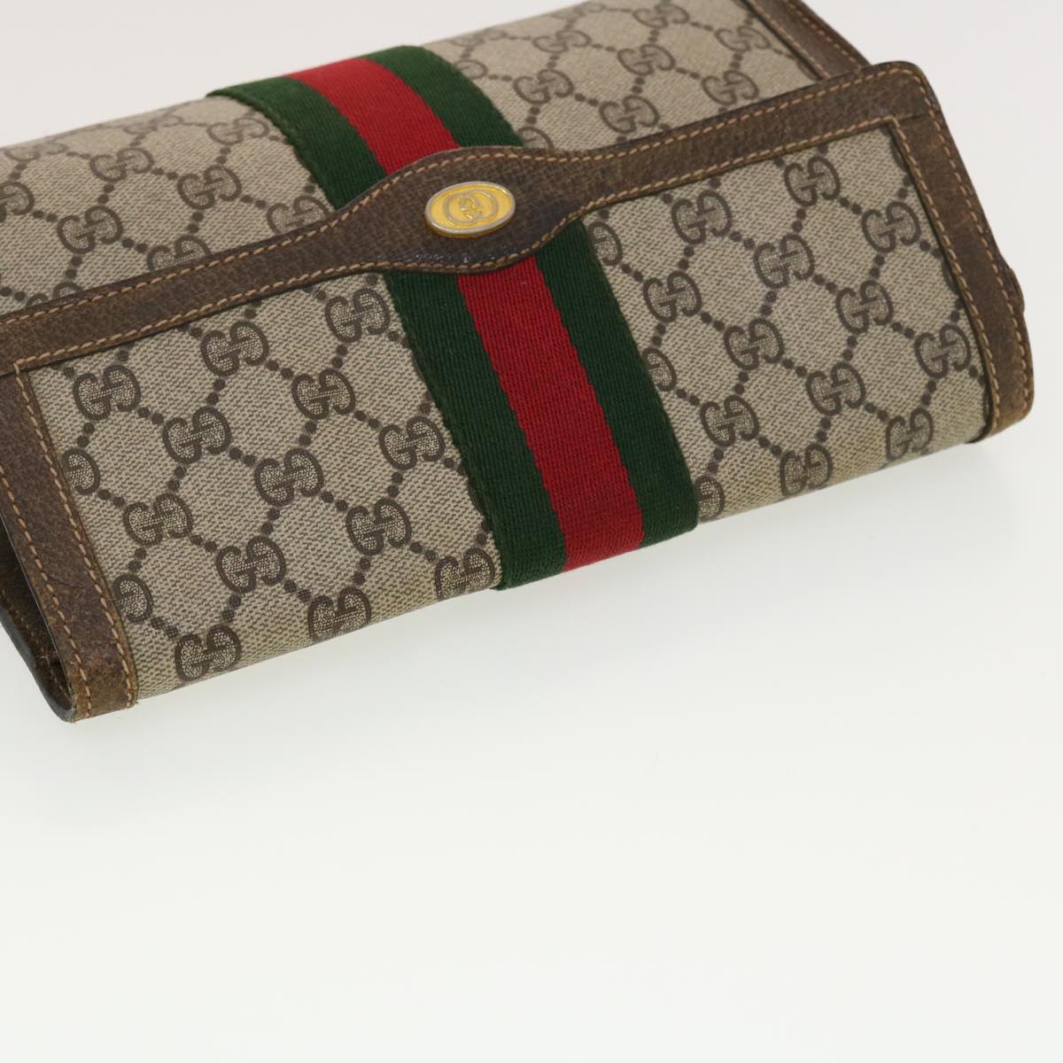 GUCCI GG Canvas Web Sherry Line Clutch Bag Beige Red 67.014.3087 41341