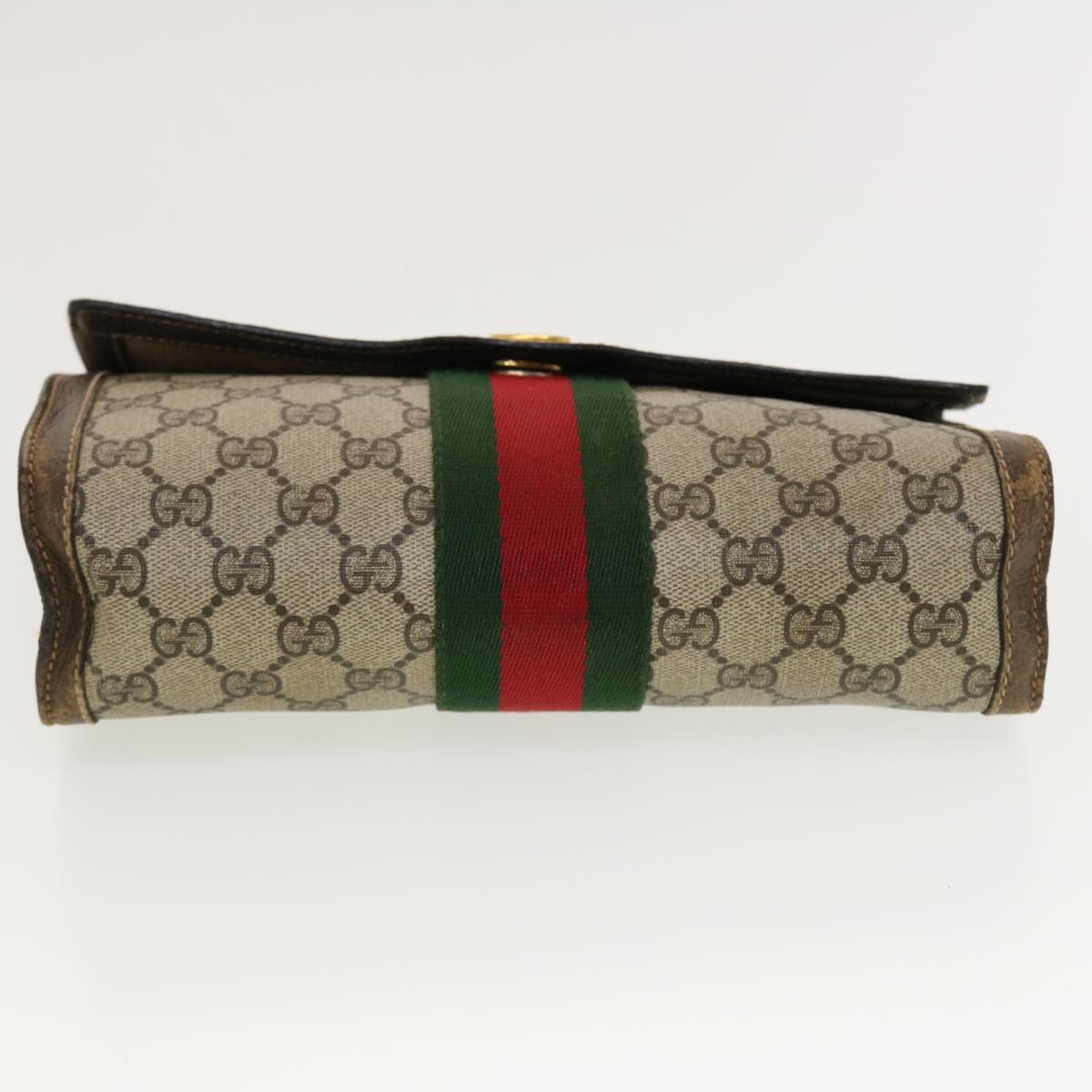 GUCCI GG Canvas Web Sherry Line Clutch Bag Beige Red 67.014.3087 41341