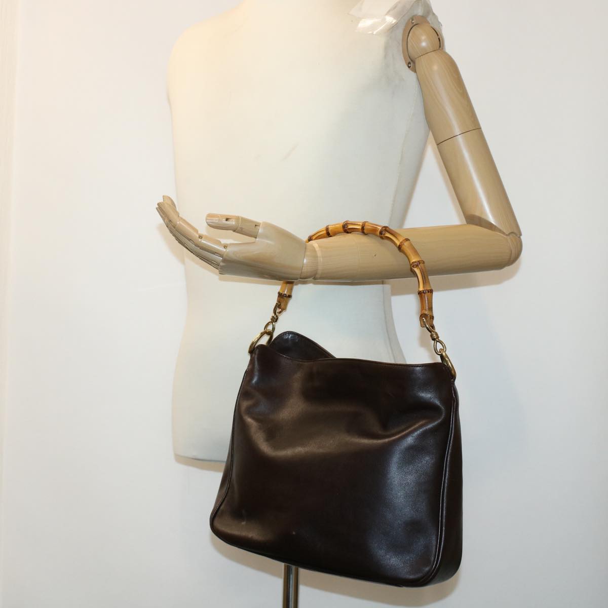 GUCCI Bamboo Hand Bag Leather Brown 0011638 41342