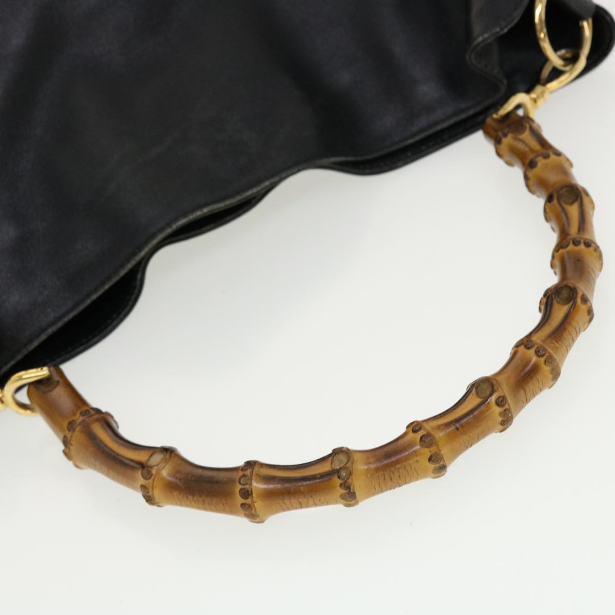 GUCCI Bamboo Hand Bag Leather 2way Black 0011577 41343