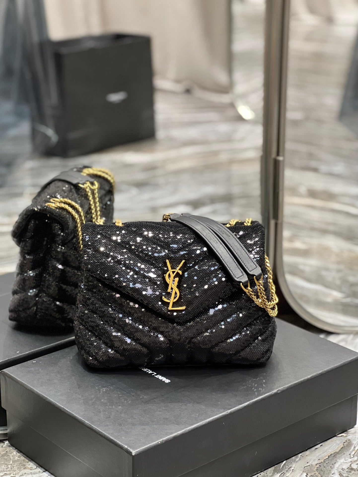 YSSL Loulou Small Chain Bag Black For Women, Women’s Bags 9in/23cm YSL 494699FAAER1000