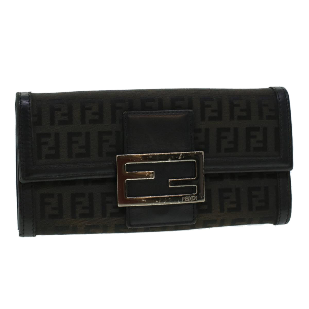 FENDI Zucchino Canvas Long Wallet Nylon Black 41768
