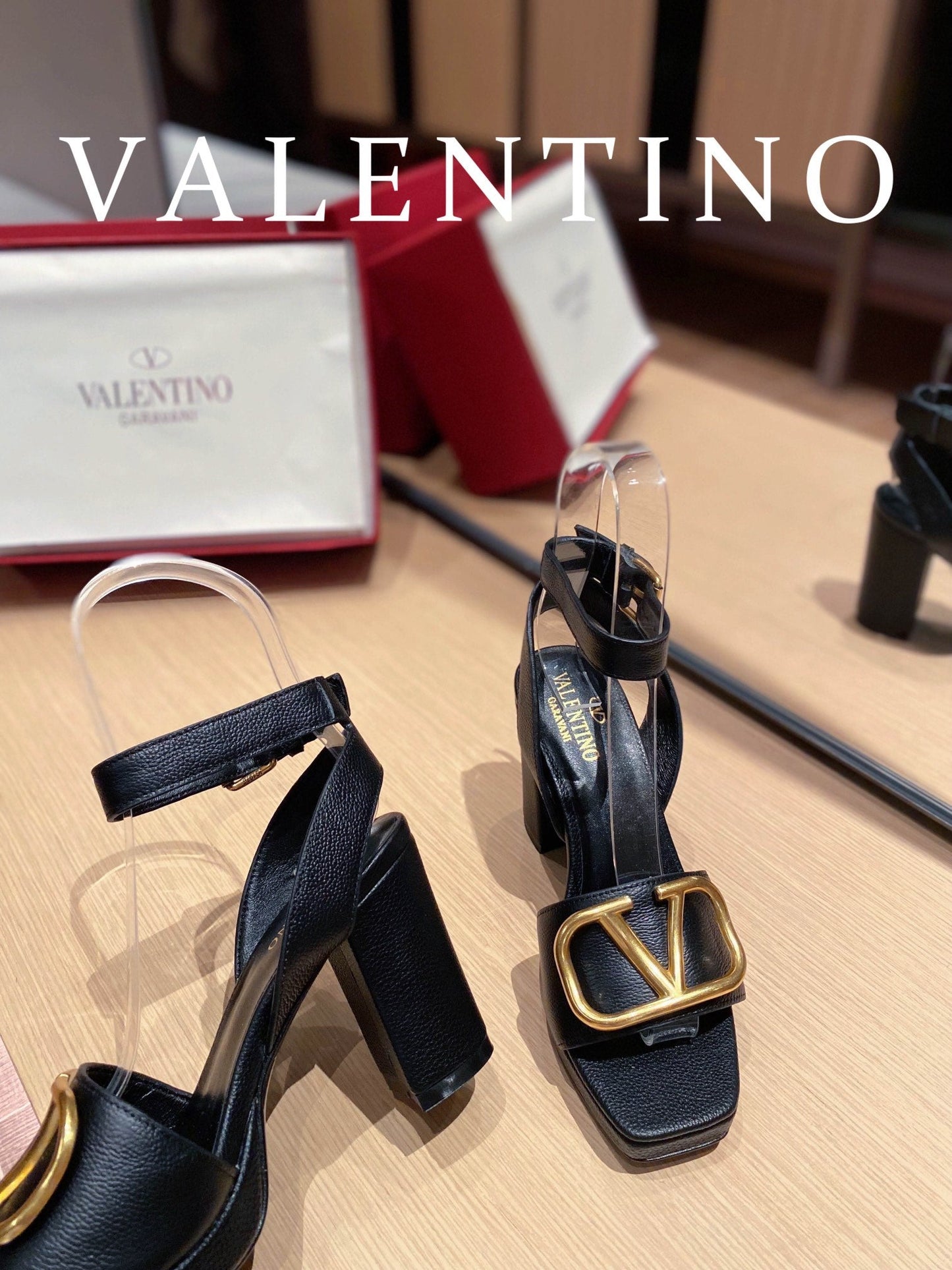 Valentino Garavani Strap Heeled Sandals With V Logo Signature EmbellisGLAMIent Black For Women