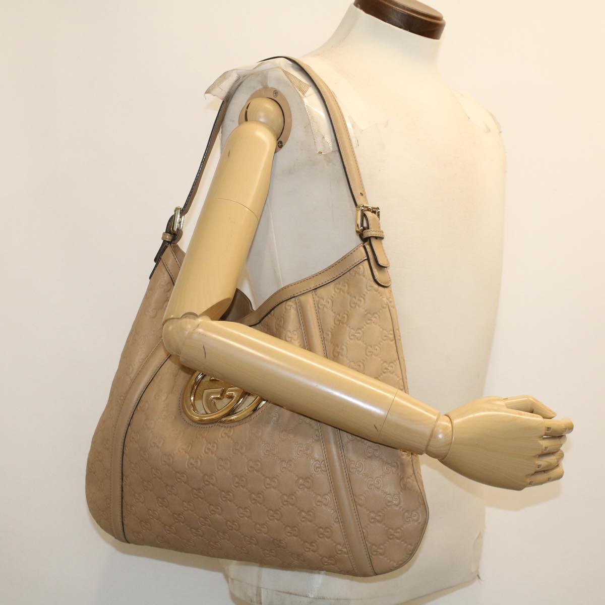 GUCCI GG Canvas Guccissima Shoulder Bag Beige 162740 41962