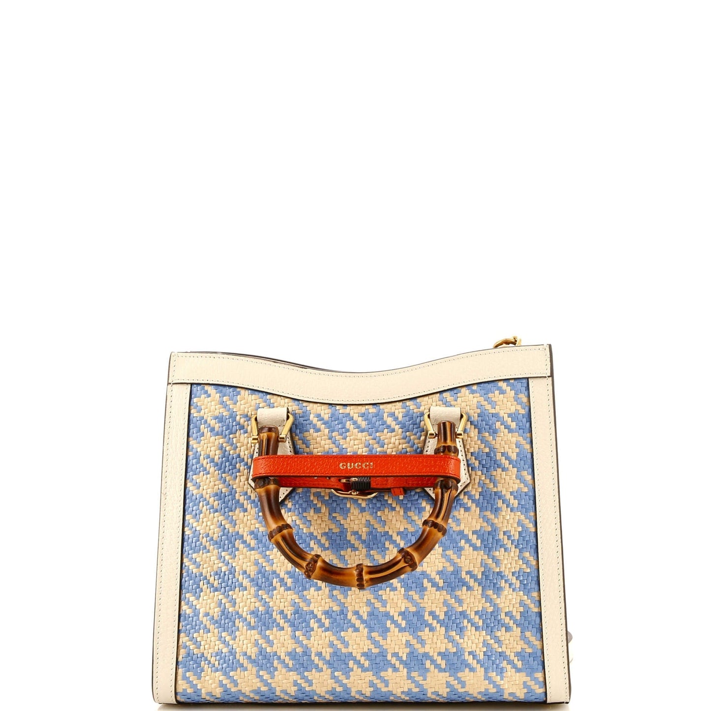 Diana NM Bamboo Handle Tote Houndstooth Raffia Small