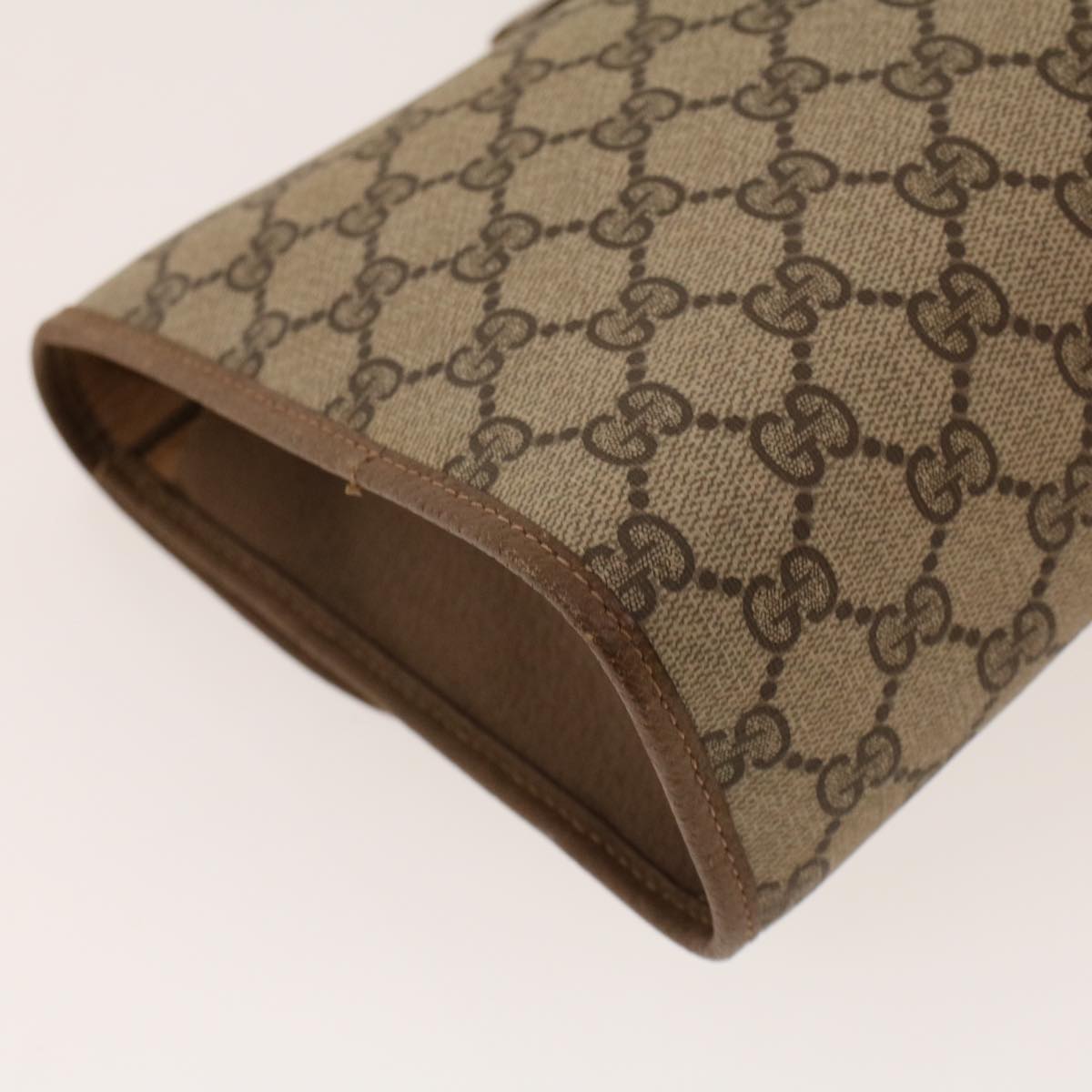 GUCCI GG Canvas Web Sherry Line Clutch Bag PVC Leather Beige Green 42088