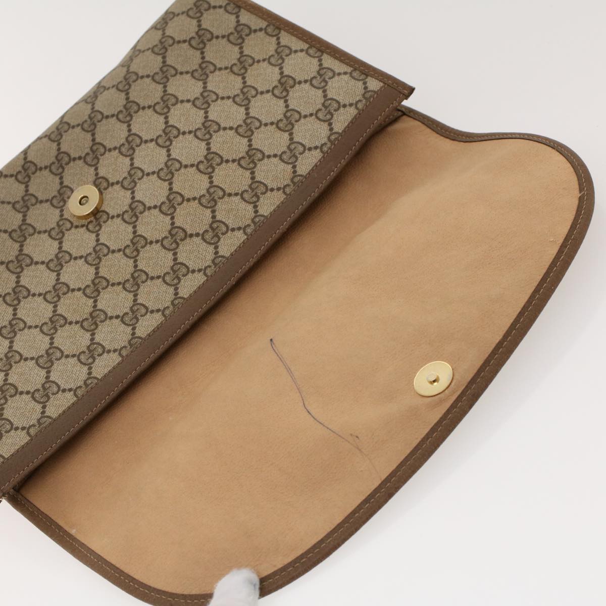 GUCCI GG Canvas Web Sherry Line Clutch Bag PVC Leather Beige Green 42088