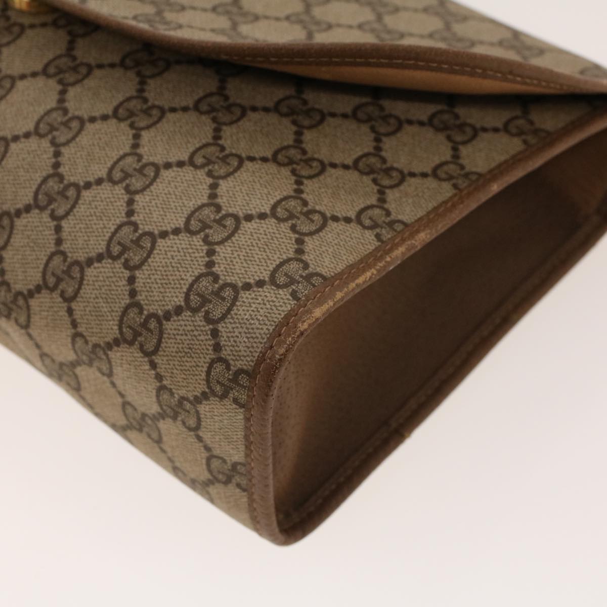 GUCCI GG Canvas Web Sherry Line Clutch Bag PVC Leather Beige Green 42088