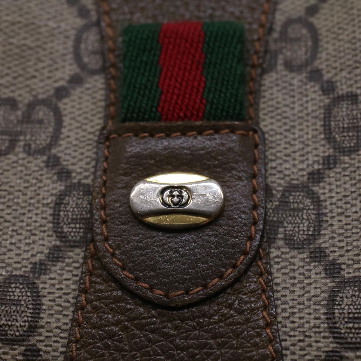 GUCCI GG Canvas Web Sherry Line Clutch Bag Beige Red Green 8901034 42098