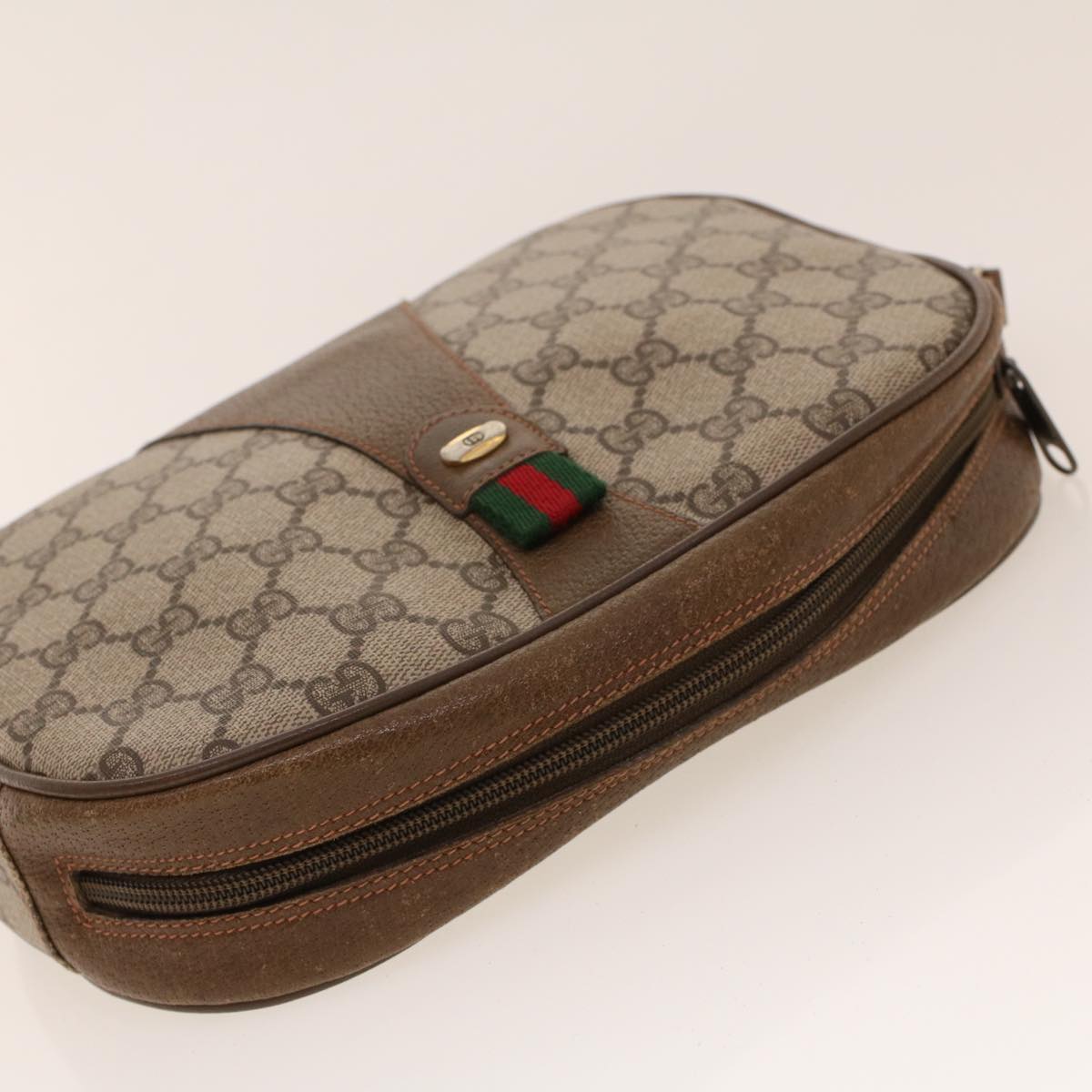 GUCCI GG Canvas Web Sherry Line Clutch Bag Beige Red Green 8901034 42098