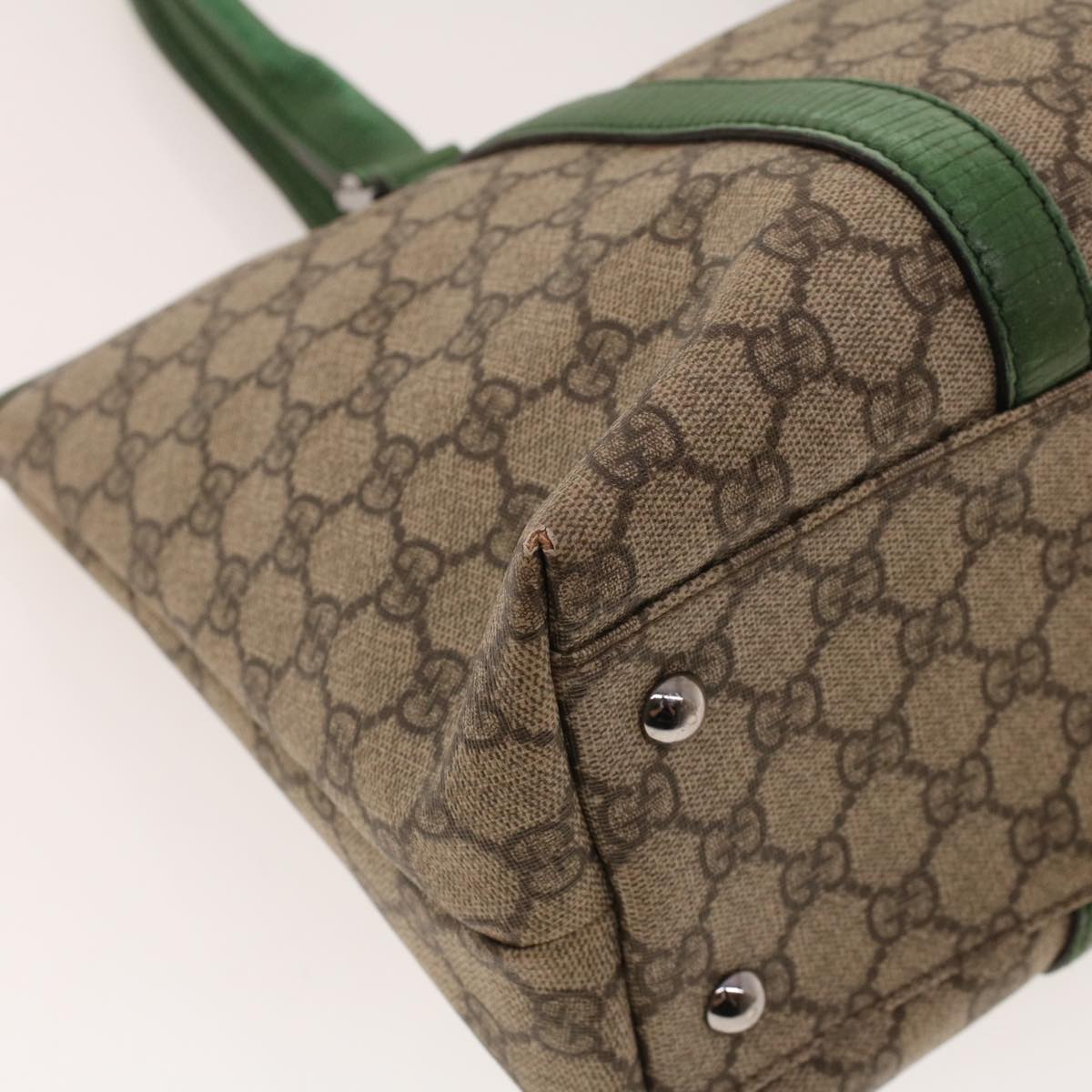 GUCCI GG Canvas Tote Bag PVC Leather Beige Green 42102