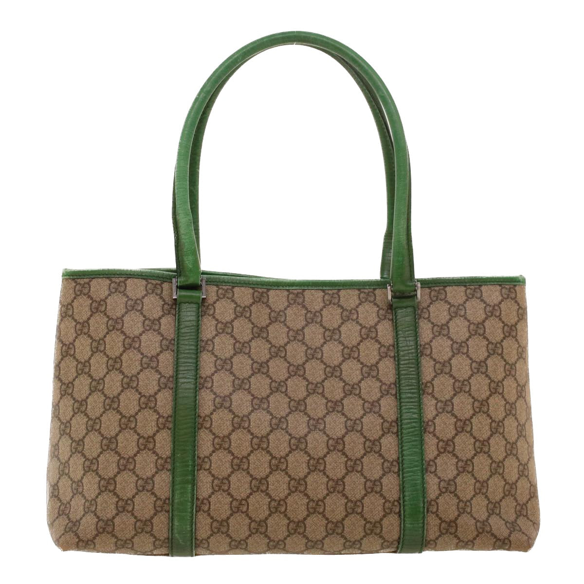 GUCCI GG Canvas Tote Bag PVC Leather Beige Green 42102