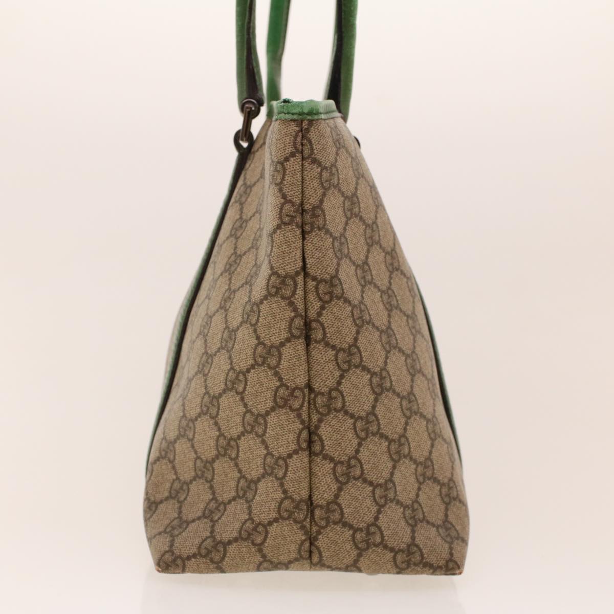 GUCCI GG Canvas Tote Bag PVC Leather Beige Green 42102