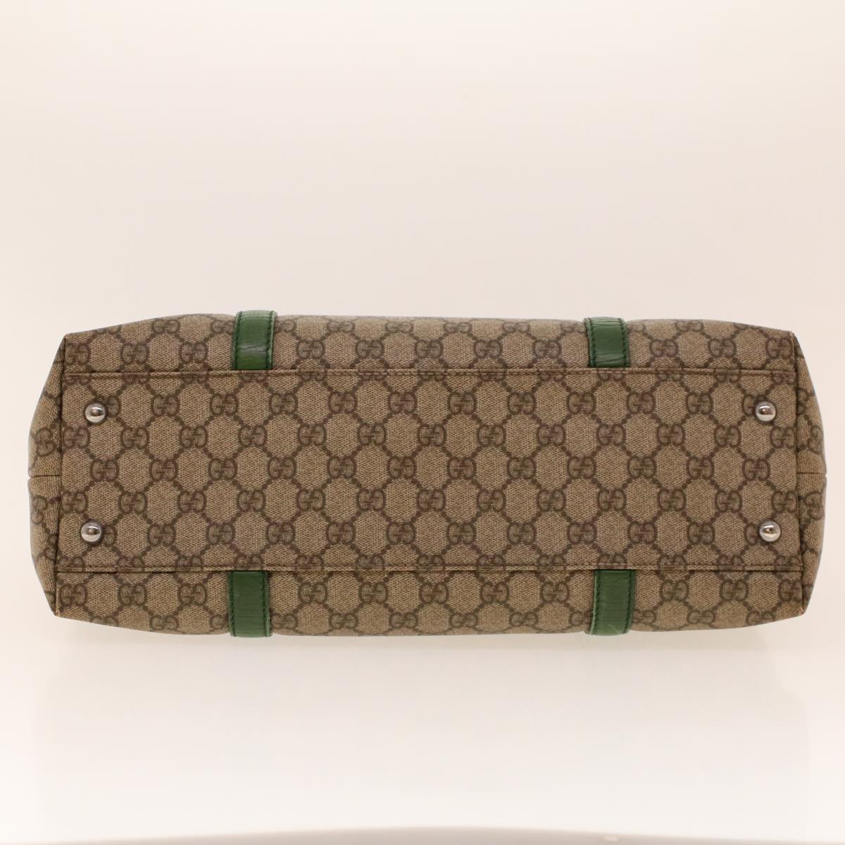 GUCCI GG Canvas Tote Bag PVC Leather Beige Green 42102
