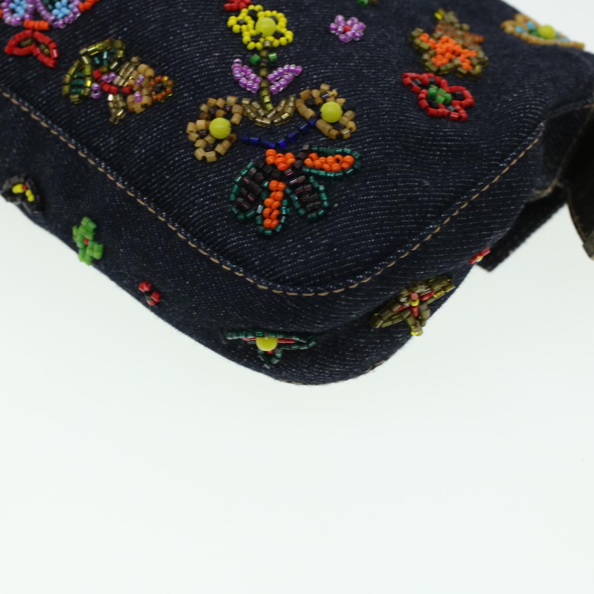 FENDI Beads Mamma Baguette Shoulder Bag Denim Navy 236826424008 42189