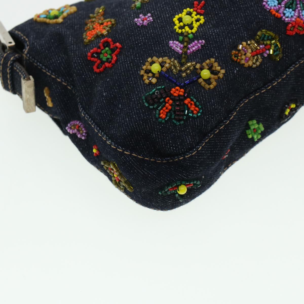 FENDI Beads Mamma Baguette Shoulder Bag Denim Navy 236826424008 42189