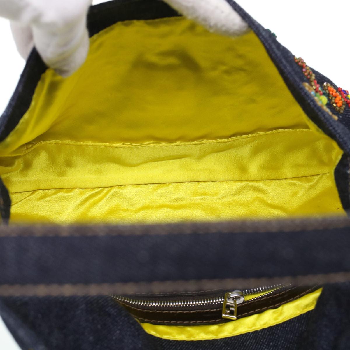 FENDI Beads Mamma Baguette Shoulder Bag Denim Navy 236826424008 42189