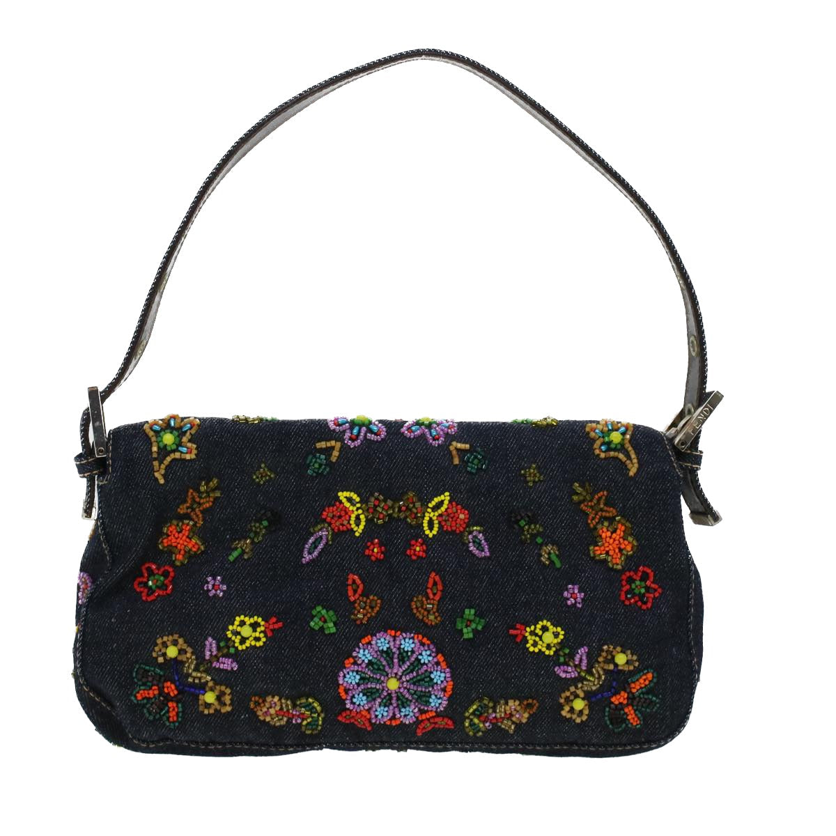 FENDI Beads Mamma Baguette Shoulder Bag Denim Navy 236826424008 42189
