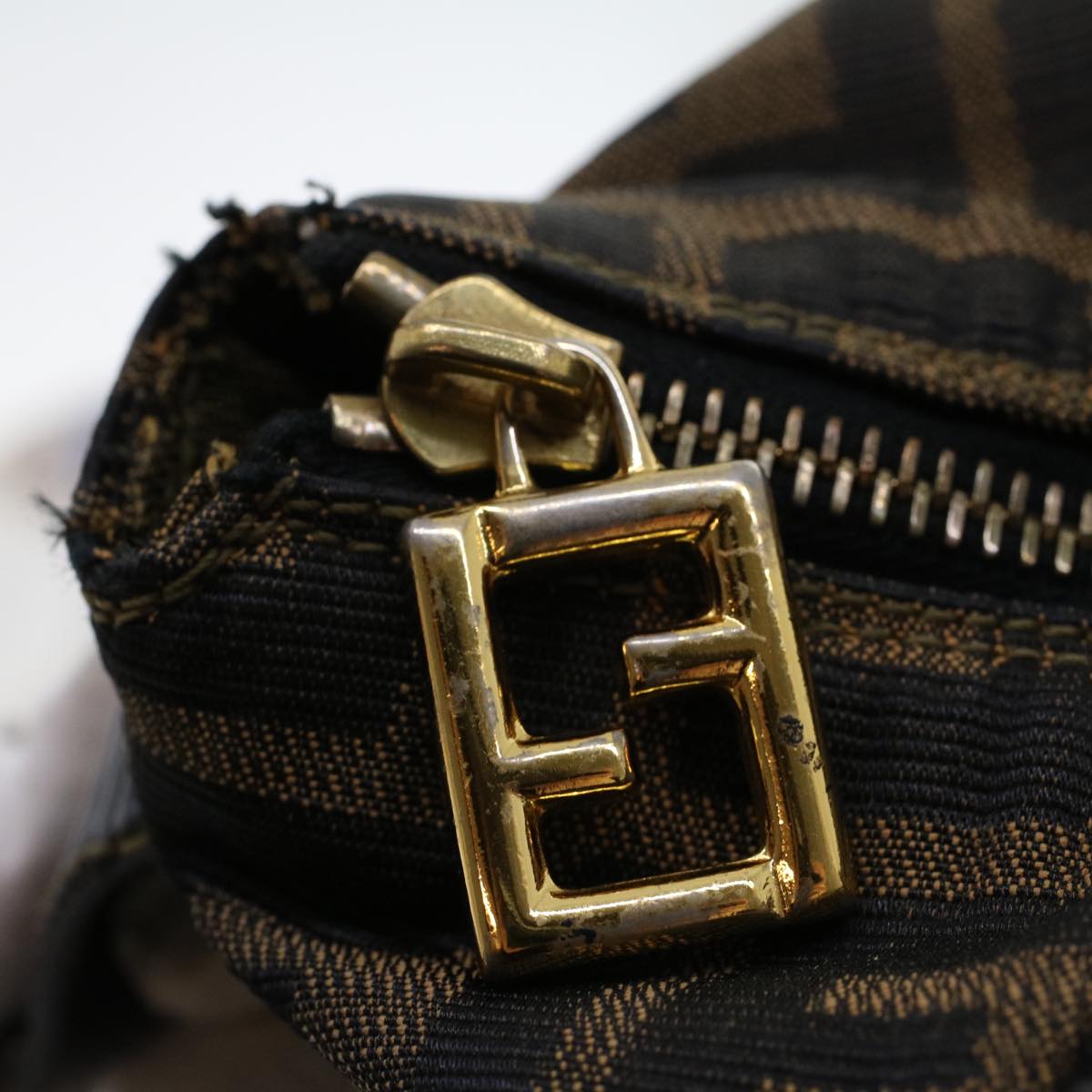 FENDI Zucca Canvas Hand Bag Black Brown 42333