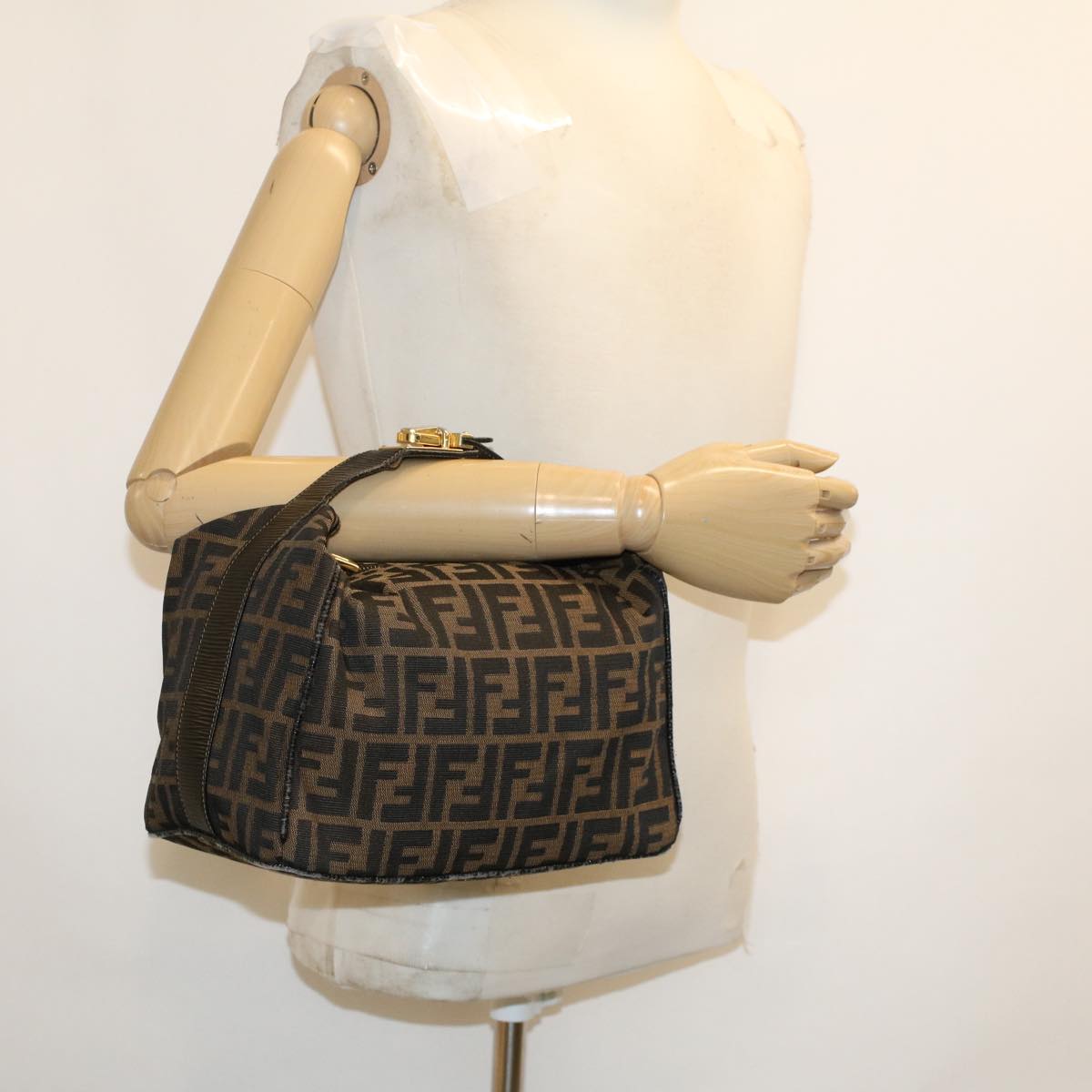 FENDI Zucca Canvas Hand Bag Black Brown 42333