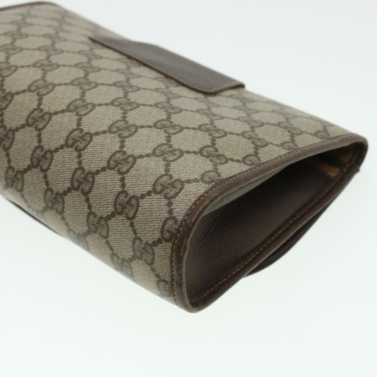 GUCCI GG Canvas Web Sherry Line Clutch Bag PVC Leather Beige Red 42430