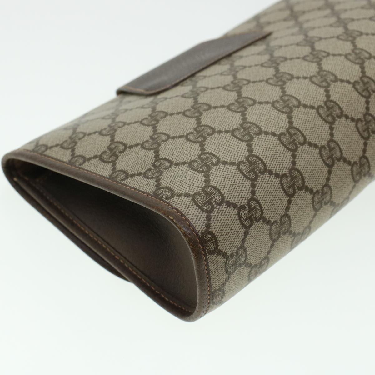 GUCCI GG Canvas Web Sherry Line Clutch Bag PVC Leather Beige Red 42430