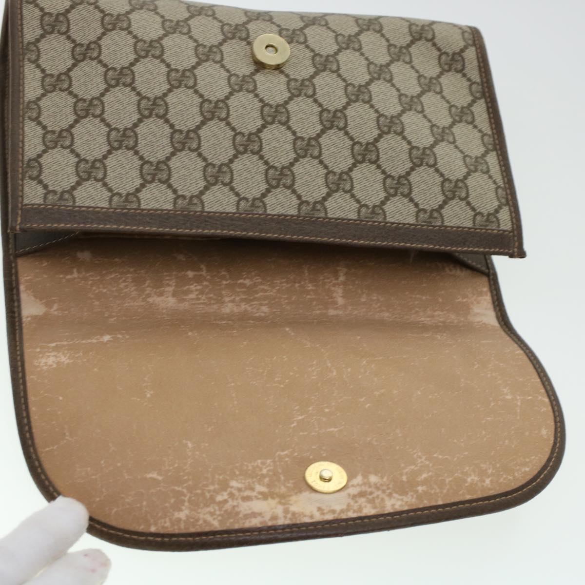 GUCCI GG Canvas Web Sherry Line Clutch Bag PVC Leather Beige Red 42430