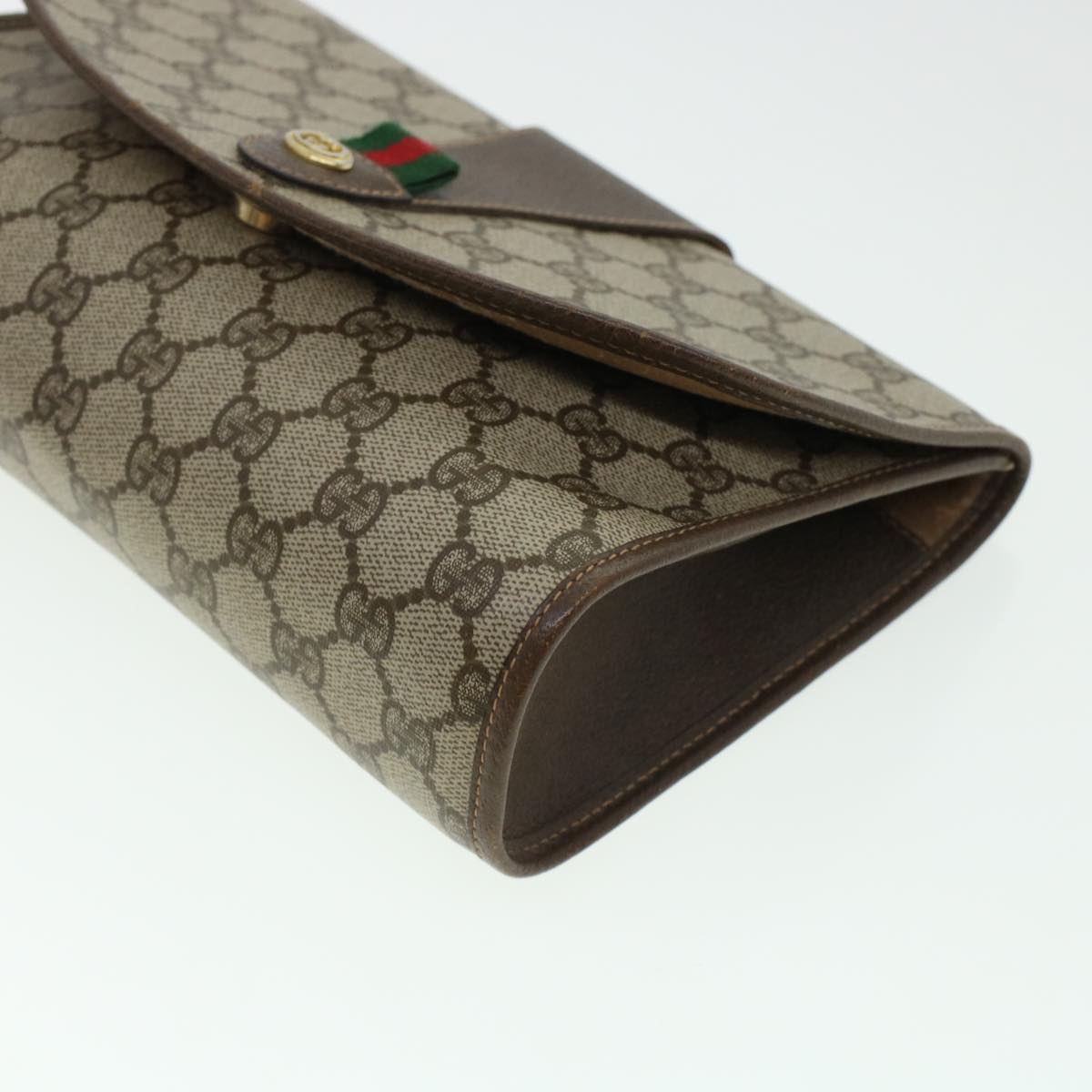 GUCCI GG Canvas Web Sherry Line Clutch Bag PVC Leather Beige Red 42430