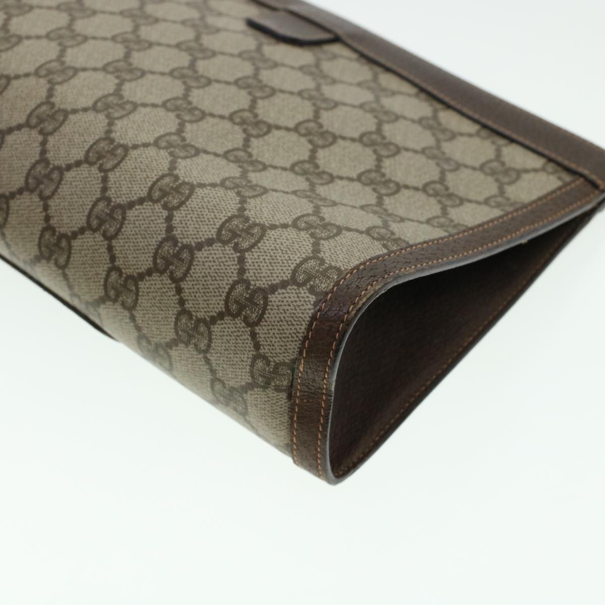 GUCCI GG Canvas Web Sherry Line Clutch Bag PVC Leather Beige Red 42431
